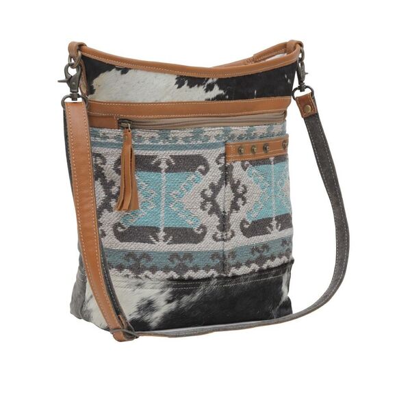 Myra Bag Handmade Isabela Fiori Shoulder Bag Upcycled Canvas & Cowhide Leather - Picture 3 of 9